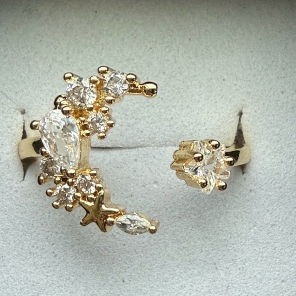 NEW!! Fully adjustable AUTHENTIC crystal star and moon wrap ring